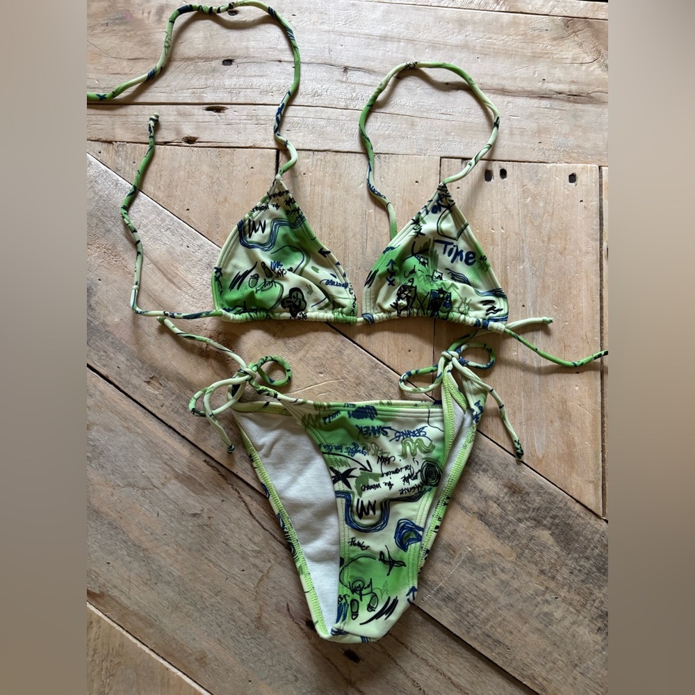 Graffiti print Brazilian triangle bikini size S